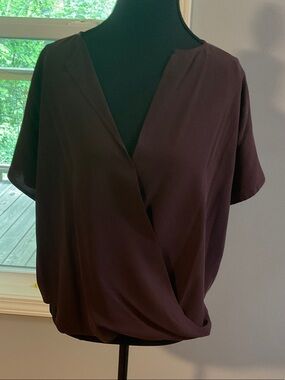 Vince Draped V-Neck Short Sleeve Top - Deep Plum